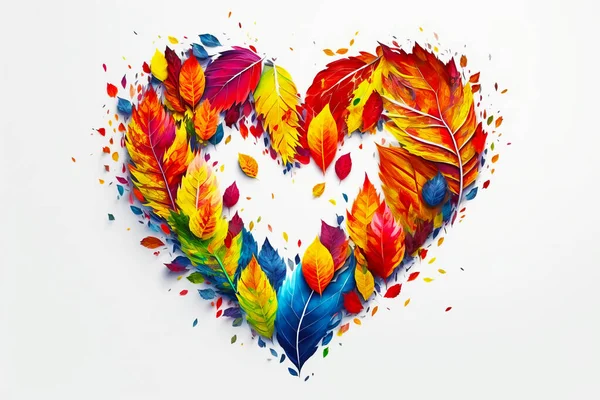 Heart Made Out Colorful Leaves Confetti White Background — Stock Photo, Image