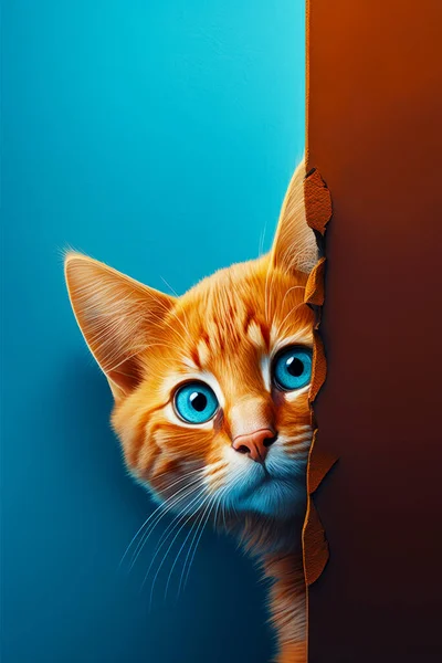 Close Gato Olhando Para Fora Buraco Parede — Fotografia de Stock