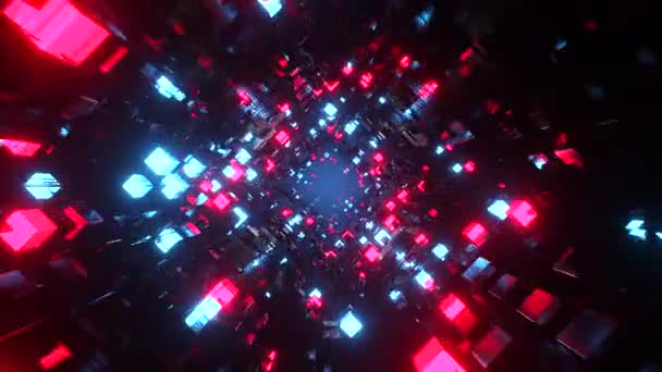 Streszczenie Tunelu Czerwonymi Niebieskimi Światłami Animacja Pętli — Wideo stockowe