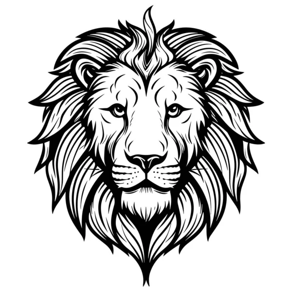 Black White Lion Head Long Mane — Stock Vector