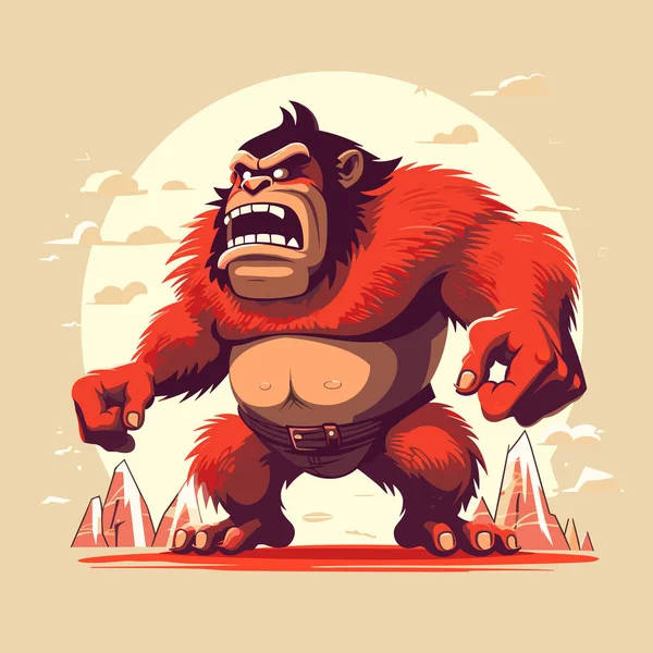 Gorila Dos Desenhos Animados Frente Lua Cheia Com Mãos Nos —  Vetores de Stock