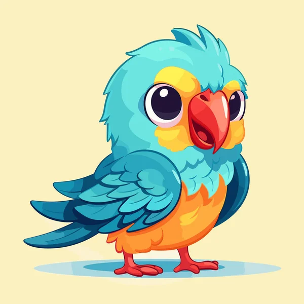 Modrý Žlutý Pták Velkýma Očima Světle Žlutém Pozadí Ilustrace — Stockový vektor