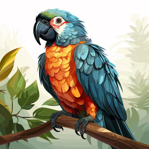 Barevný Papoušek Usazený Větvi Stromu Tropickém Lese — Stockový vektor