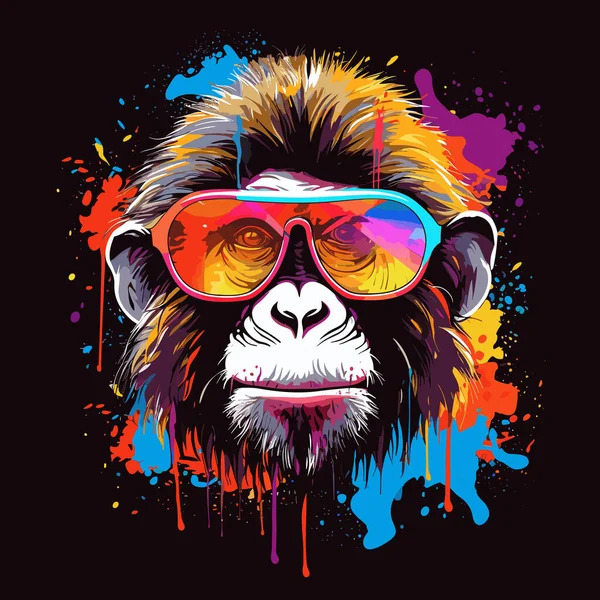 Małpa Okularach Przeciwsłonecznych Odrobiną Farby Twarzy — Wektor stockowy