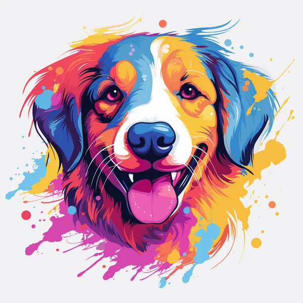 Colorful Dog Face White Background Splash Paint — Stock Vector