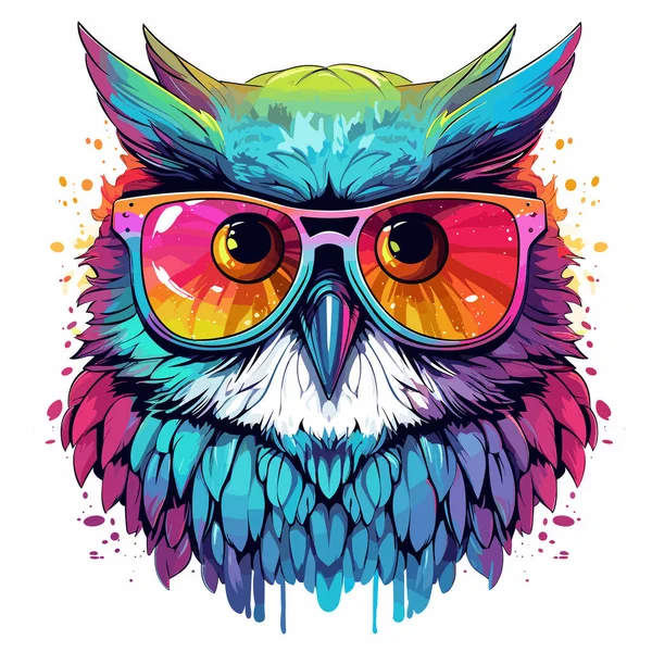 Colorful Owl Glasses Head Splash Paint — Stock Vector