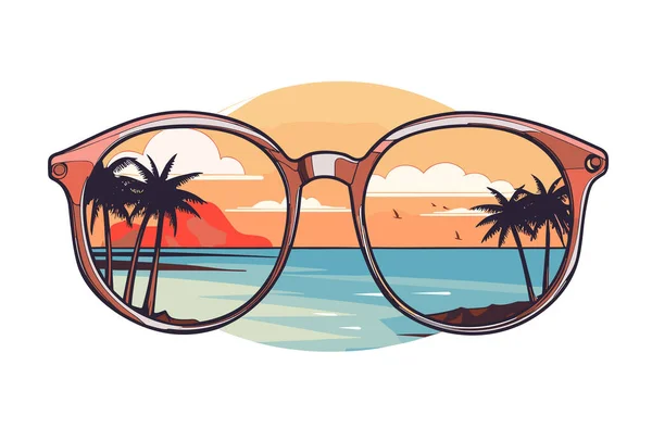 Pair Sunglasses Palm Trees Beach Front Sunset — Stock Vector
