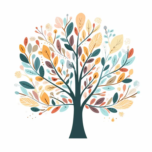 Beyaz Arka Planda Kalp Şeklinde Yaprakları Olan Renkli Bir Ağaç — Stok Vektör