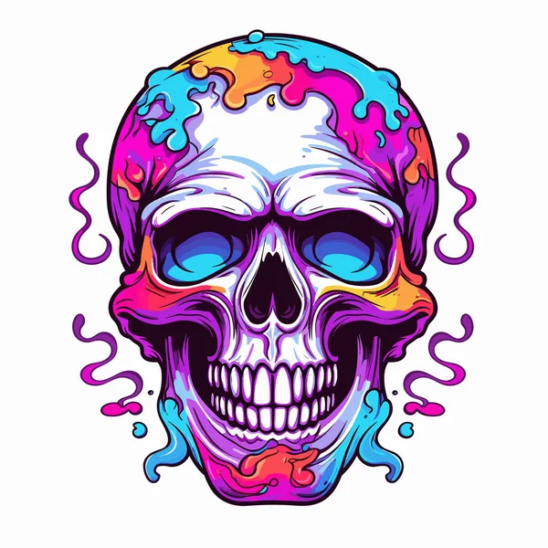 Crâne Avec Peinture Colorée Éclaboussée Sur Son Visage Ses Yeux — Image vectorielle