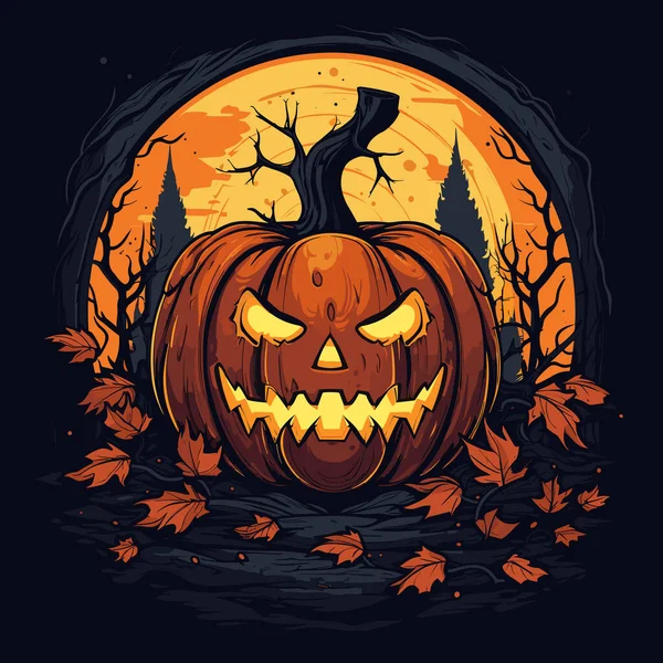Jack Lantern Pumpkin Full Moon Background — Stock Vector