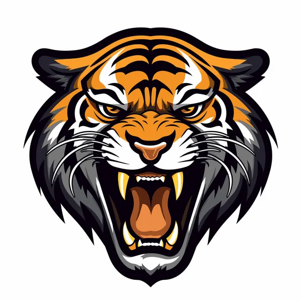 Tête Tigre Avec Bouche Ouverte Les Dents Grandes Ouvertes — Image vectorielle