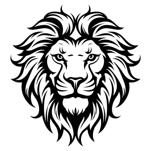 Löwenkopf Mit Langer Mähne Und Schwarzem Umriss Auf Weißem Hintergrund — Stockvektor