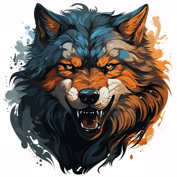 Tête Loup Avec Regard Furieux Sur Son Visage — Image vectorielle