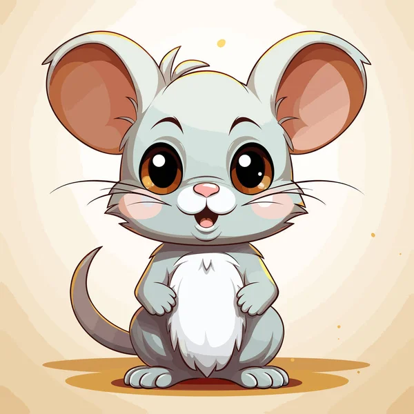 大耳朵大眼睛的卡通老鼠坐在米色背景上 — 图库矢量图片
