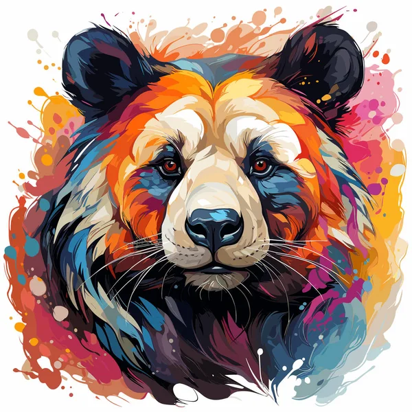 Renkli Pandanın Yüzü Beyaz Arka Planda Boya Sıçramasıyla — Stok Vektör
