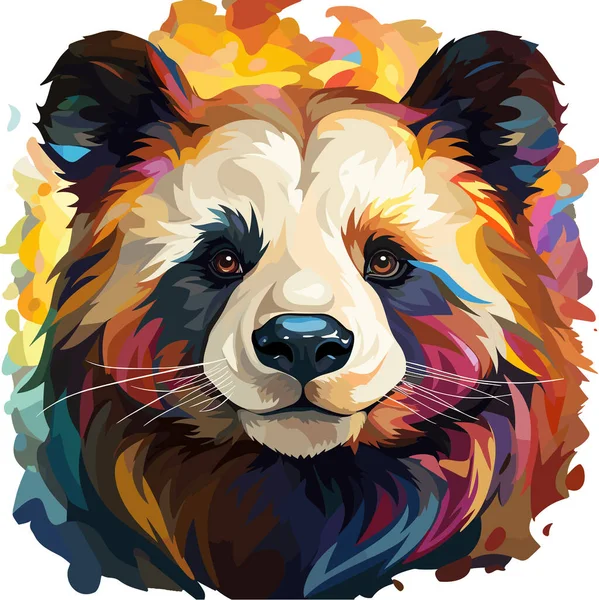 Close Panda Face Colorful Paint Splatters — Stock Vector