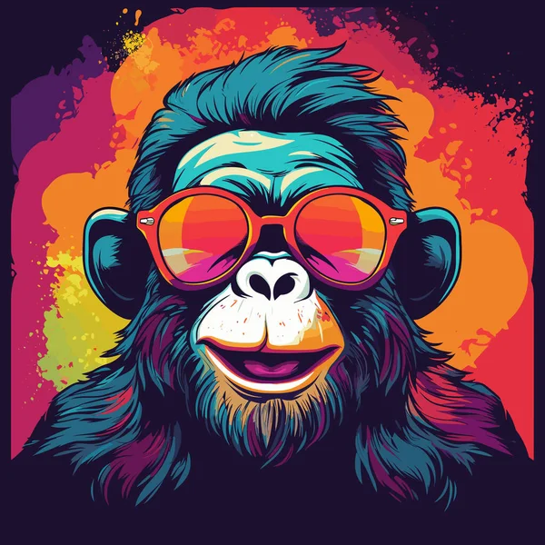 Małpa Okularach Przeciwsłonecznych Brodzie Czerwonych Niebieskich Okularach Przeciwsłonecznych — Wektor stockowy