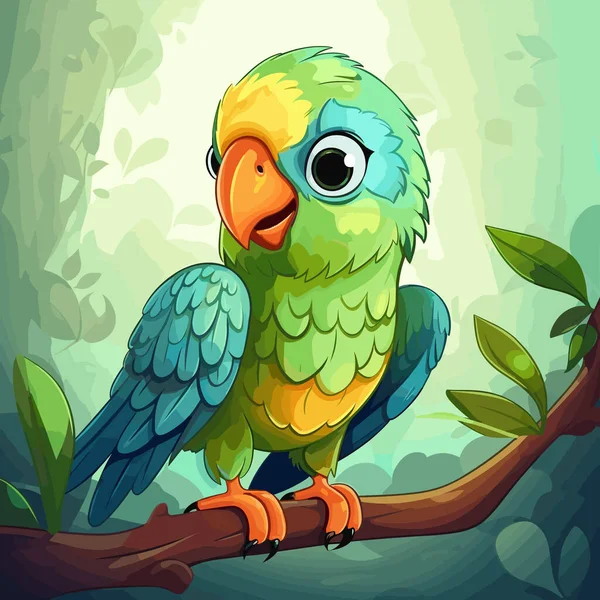Kleurrijke Vogel Zittend Tak Van Boom Met Bladeren Eromheen — Stockvector