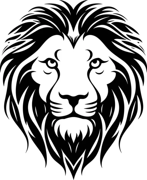 Tête Lion Noir Blanc Avec Longue Crinière Barbe — Image vectorielle