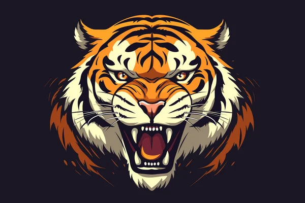 Tigre Avec Bouche Ouverte Ses Dents Grandes Ouvertes — Image vectorielle