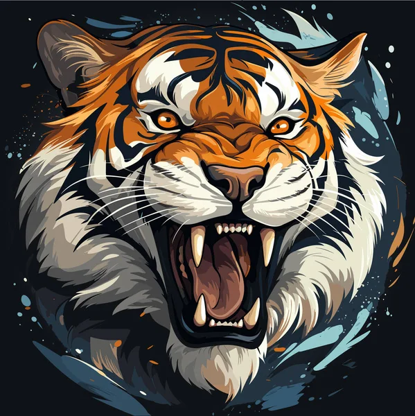 Tigre Avec Bouche Ouverte Bouche Grande Ouverte Avec Des Éclaboussures — Image vectorielle