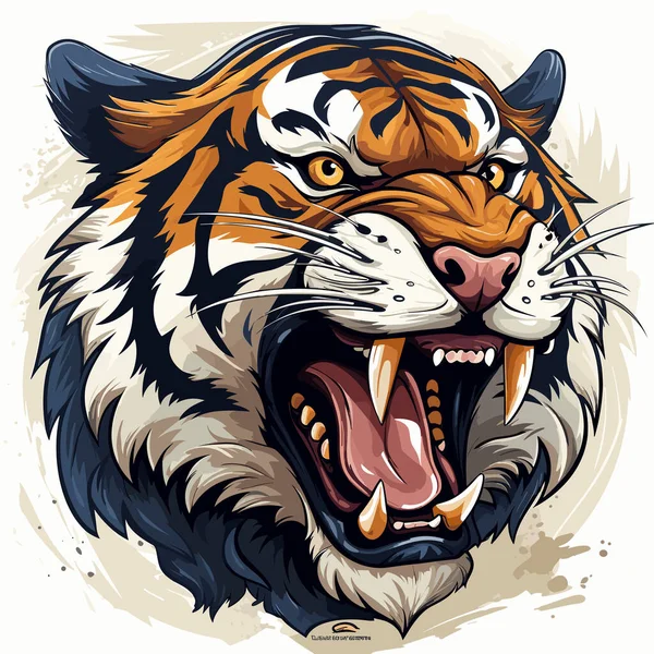 Κεφάλι Του Τίγρη Στόμα Ανοιχτό Και Δόντια Ορθάνοιχτα — Διανυσματικό Αρχείο