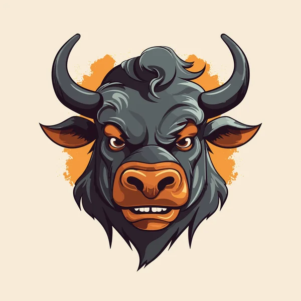 Bull Hoofd Met Hoorns Glimlach Zijn Gezicht — Stockvector