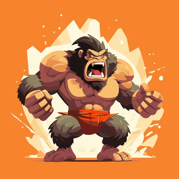 stock vector Cartoon gorilla with angry look on it's face and hands.