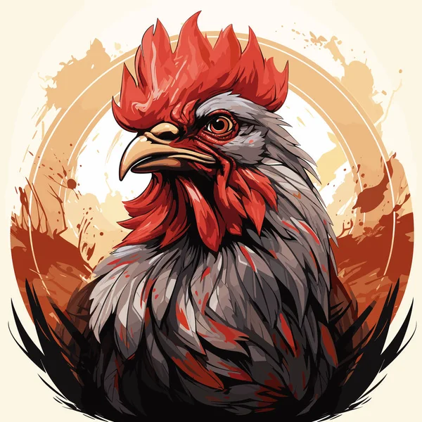 背景に赤頭円と黄色円の雄鶏の描画 — ストックベクタ
