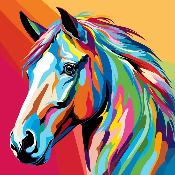 Pintura Cavalo Colorido Sobre Fundo Rosa Amarelo Laranja — Vetor de Stock