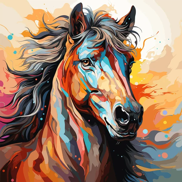 Pintura Cavalo Sobre Fundo Branco Com Fundo Amarelo Laranja — Vetor de Stock