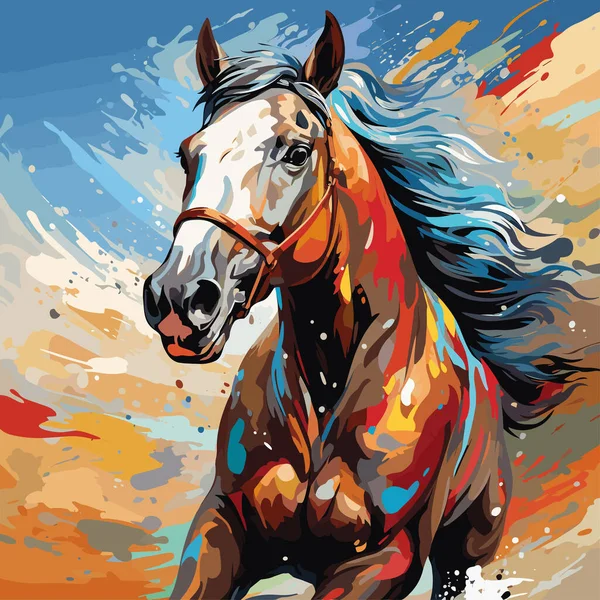 Ζωγραφική Του Αλόγου Τρέχει Μέσα Από Πεδίο Της Πιτσιλίσματα Χρώμα — Διανυσματικό Αρχείο
