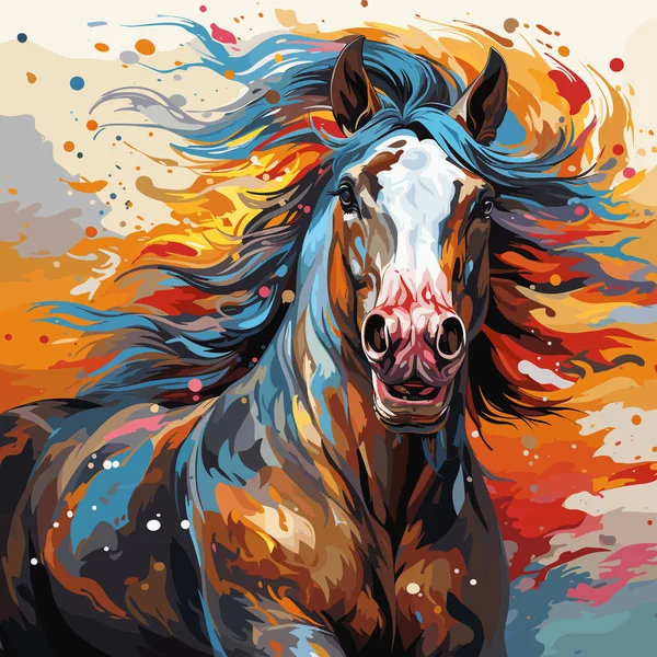 Pintura Cavalo Com Manchas Coloridas Tinta Rosto — Vetor de Stock