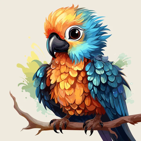 Цветные Птицы Сидят Ветвях Акварельными Брызгами — стоковый вектор