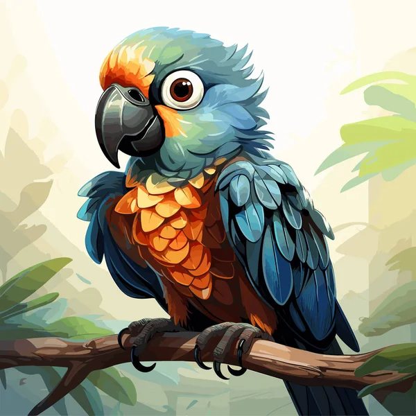 Tropikal Ormandaki Ağacın Dalında Oturan Renkli Papağan — Stok Vektör