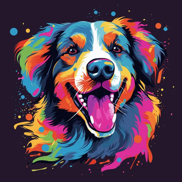 stock vector Colorful dog's face with its tongue out and his tongue out.