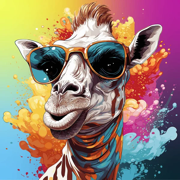 长颈鹿 戴着墨镜 背景上喷漆 — 图库矢量图片