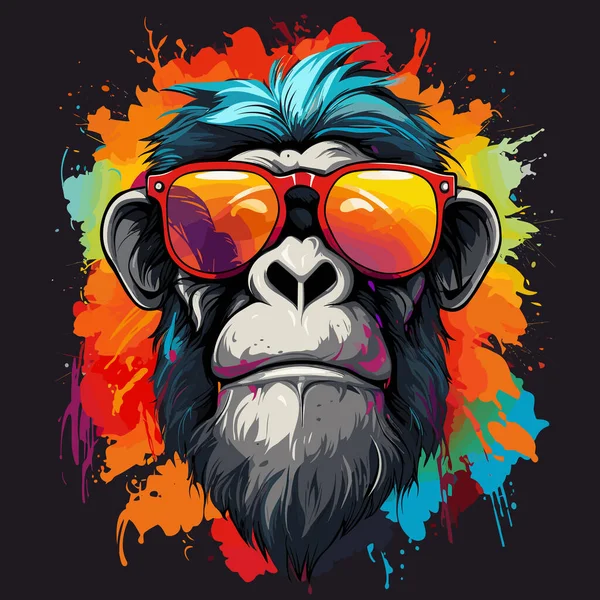 Monkey Wearing Sunglasses Splash Paint Face — Stock Vector