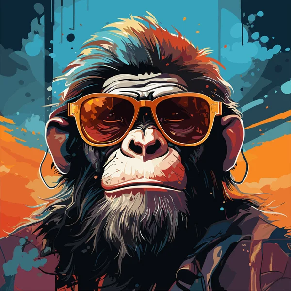 Malowanie Małpy Okularach Przeciwsłonecznych Głowie Koszuli — Wektor stockowy