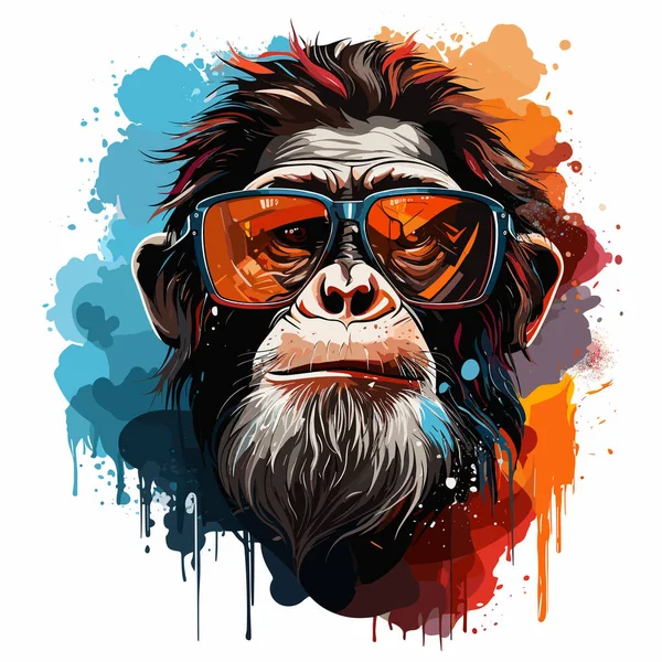Monkey Wearing Glasses Splash Paint Face — Stock Vector