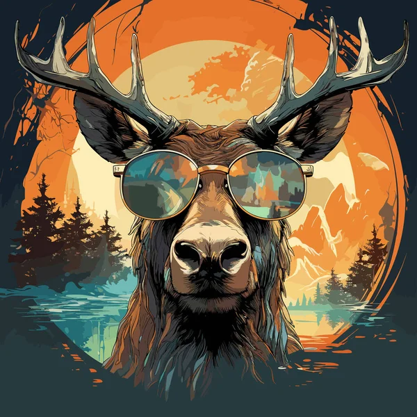 照片上的鹿 头戴太阳镜 背景图片 — 图库矢量图片