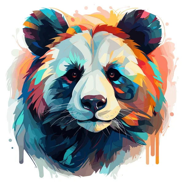 Ζωγραφική Του Προσώπου Της Αρκούδας Panda Πολύχρωμες Πιτσιλιές Χρωμάτων — Διανυσματικό Αρχείο