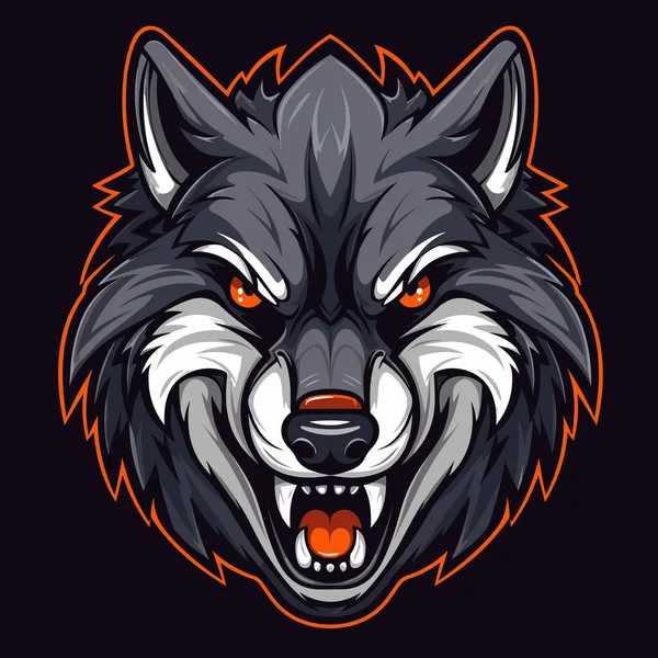 Wolf Head Orange Eyes Black Background — Stock Vector