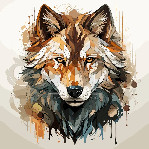 Wolf Head Lot Paint Splatters — Stock Vector