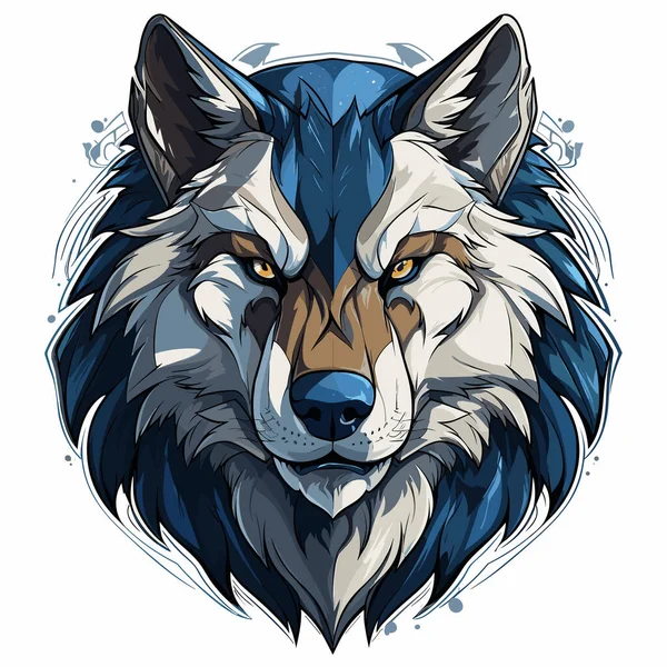 Wolf Head Blue Eyes Brown Nose White Background — Stock Vector