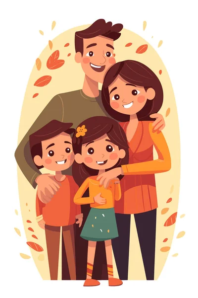 Famiglia Tre Persone Piedi Insieme Davanti Alla Cornice Ovale Con Illustrazione Stock