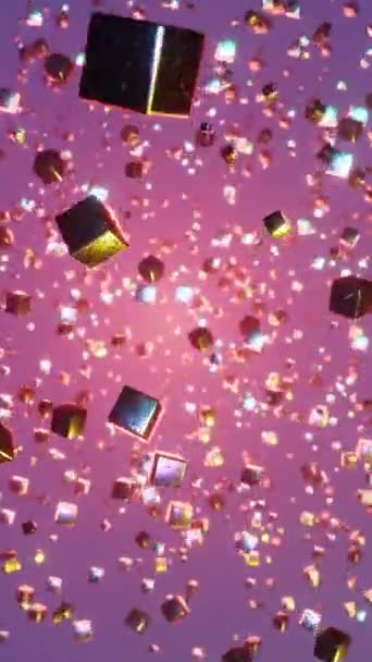 ピンクのバックグラウンドで空中に浮かぶキューブの打ち上げ 垂直ループアニメーション — ストック動画