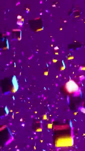 さまざまなサイズの多くの正方形およびラインが付いている紫色の背景 垂直ループアニメーション — ストック動画