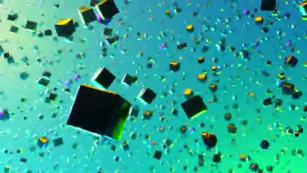 色の泡で空中に浮かぶキューブのグループ 無限にループされたアニメーション — ストック動画