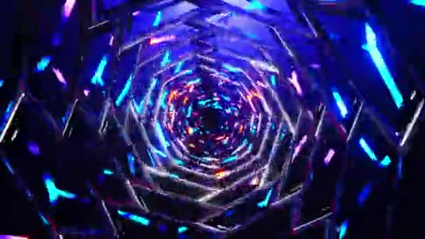 Красочный Футуристичный Тоннель Исходящими Огнями Бесконечно Петлевая Анимация — стоковое видео